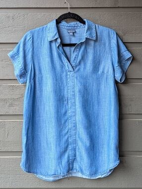 J.Jill Denim Chambray Short Sleeve Popover Blouse Size XS 100% Tencel Lyocell